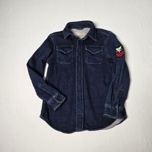 Polo Ralph Lauren Dungarees Shirt Kids 7 Blue Naval Military Patch Stretch Soft